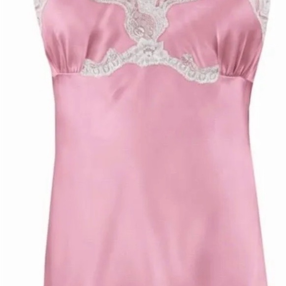 Lace-Trim Pink Satin Chemise NWT SMALL